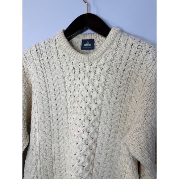 Aran Woolen Mills Merino Wool Cable Knit Sweater Cream Men's S - Picture 6 of 9